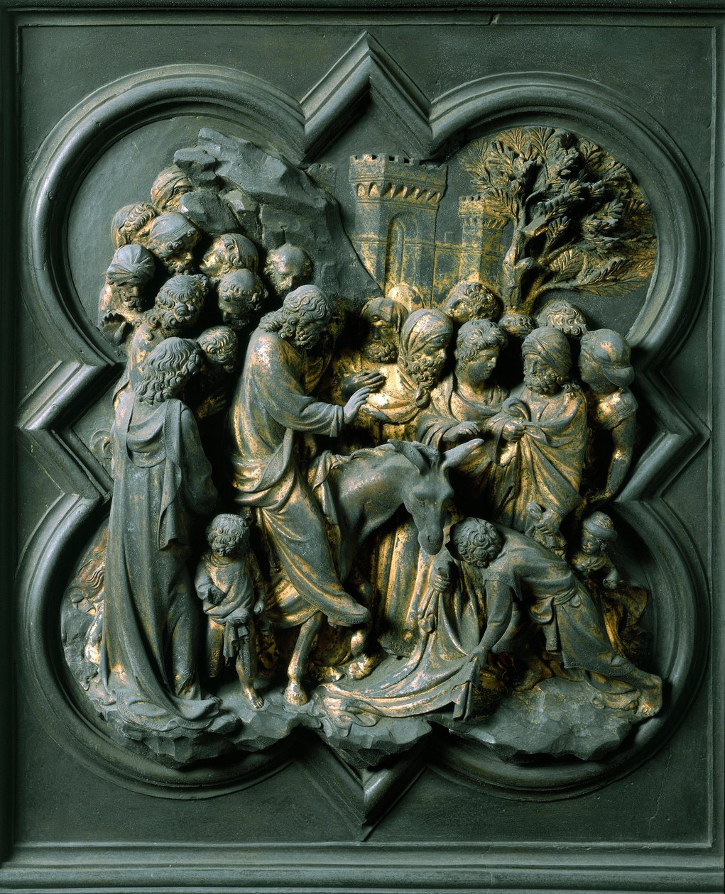 Severní brána (na severu nazývaná Křížová brána), detail exteriéru: „“vchod do Jeruzaléma““ Bronzová socha od Lorenza Ghibertiho (1378-1455) od Lorenzo Ghiberti