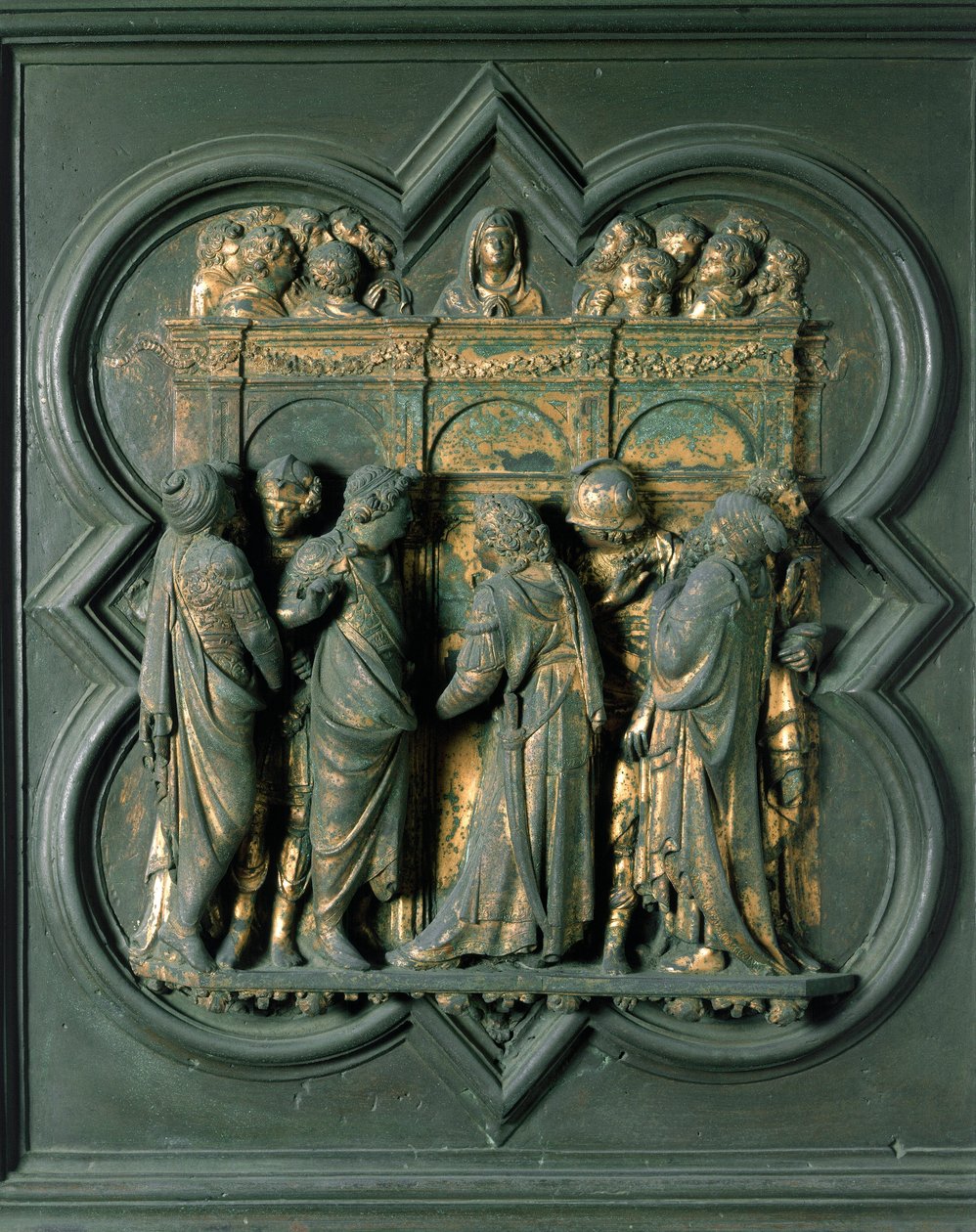 North Porte (na severu nazývaná Porte de la Croix), detail exteriéru: „“ Pentecote ““ Bronzová socha od Lorenza Ghibertiho (1378-1455) od Lorenzo Ghiberti