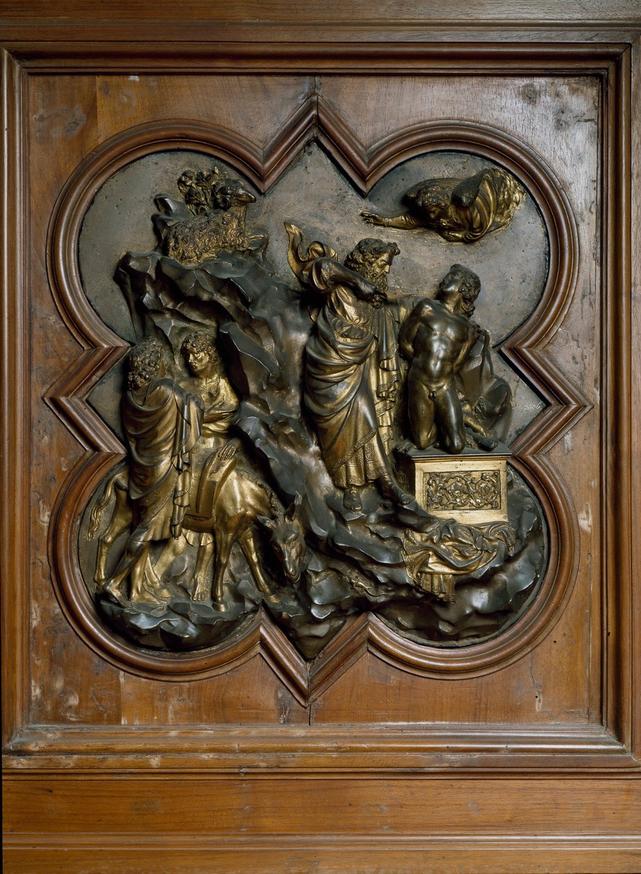 Obětování Isaaca Basa pozlacený bronzový reliéf od Lorenza Ghibertiho od Lorenzo Ghiberti