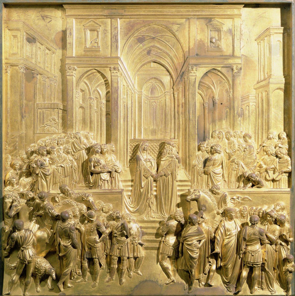 Setkání krále Šalamouna a královny ze Sáby, originální panel z East Doors of the Baptistery od Lorenzo Ghiberti