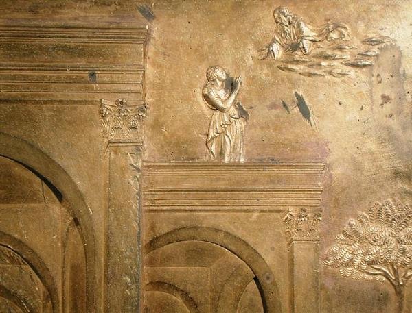 Příběh Jákoba a Ezaua, detail z původního panelu z Východních dveří baptisteria od Lorenzo Ghiberti