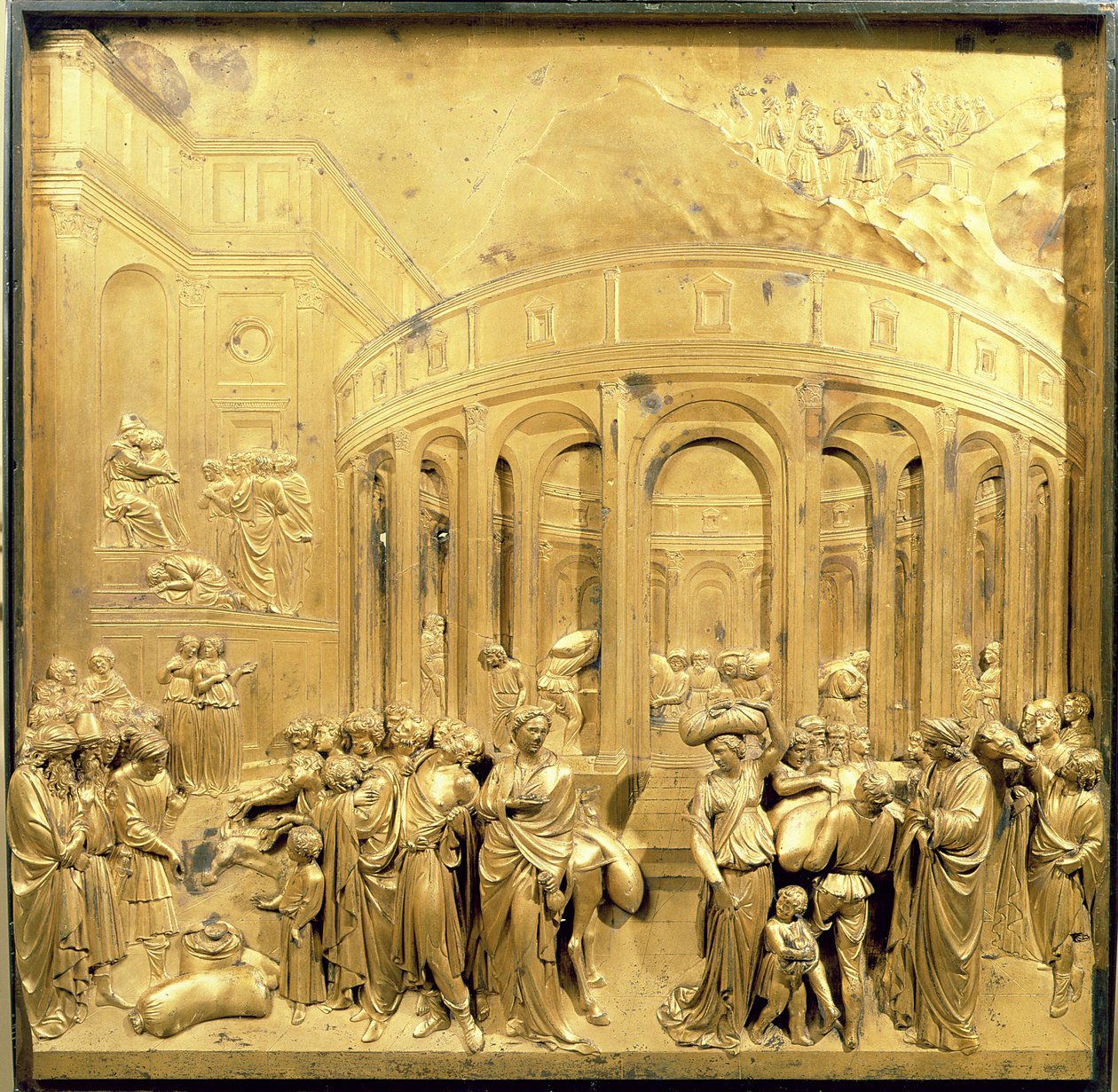 Příběh o Josefovi, původní deska z východních dveří baptisteria, 1425-52 (zlacený bronz) (po restaurování) od Lorenzo Ghiberti