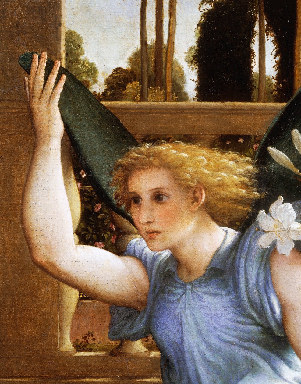 Zvěstující anděl, detail ze Zvěstování, asi 1434, Lorenzo Lotto (1480-1556), olej na plátně od Lorenzo Lotto