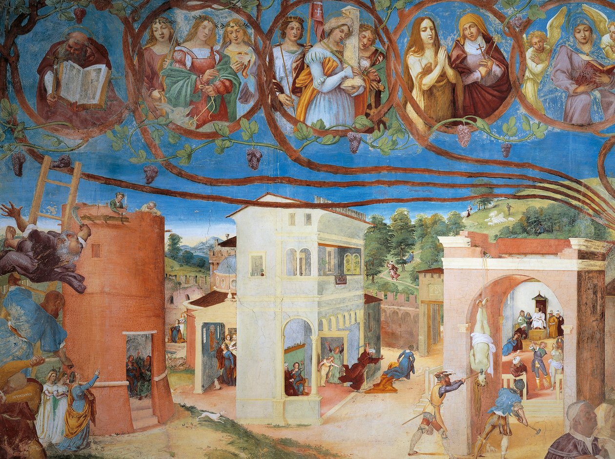 Christ-Vine a Legenda o svaté Barboře od Lorenza Lotta (kolem 1480 - 1556), freska, detail, Villa Suardi, Capella Suardi, Trescore Balneario od Lorenzo Lotto