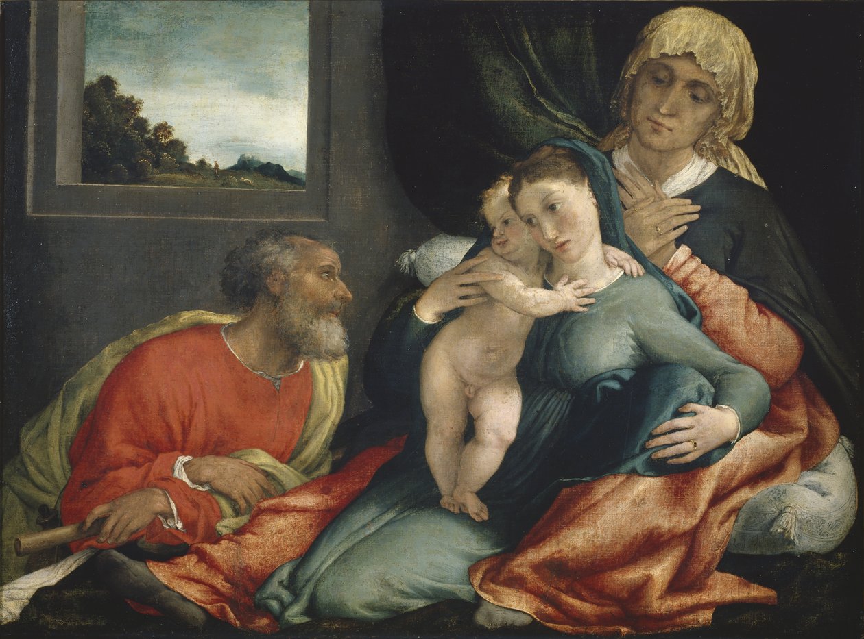 Svatá rodina se svatými Annou a Joachimem, 1535? od Lorenzo Lotto