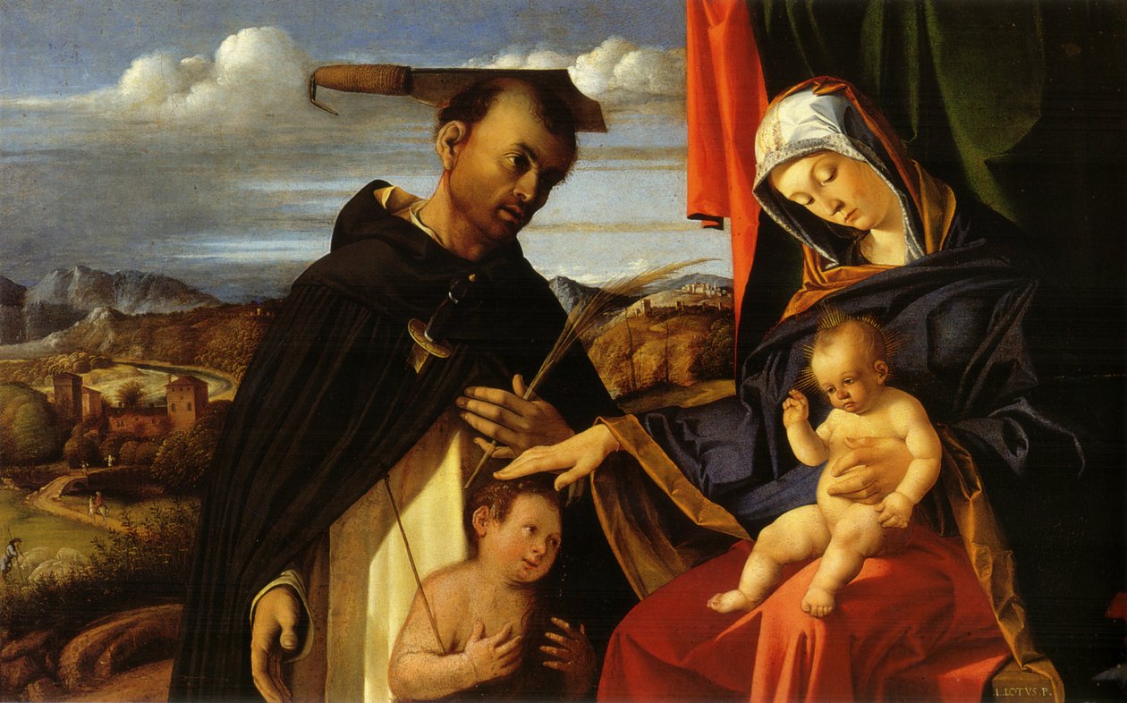 Italština:  Madonna col Bambino e San Pietro Martire Madona s dítětem a mladým svatým Janem Křtitelem a svatým Petrem Mučedníkem od Lorenzo Lotto