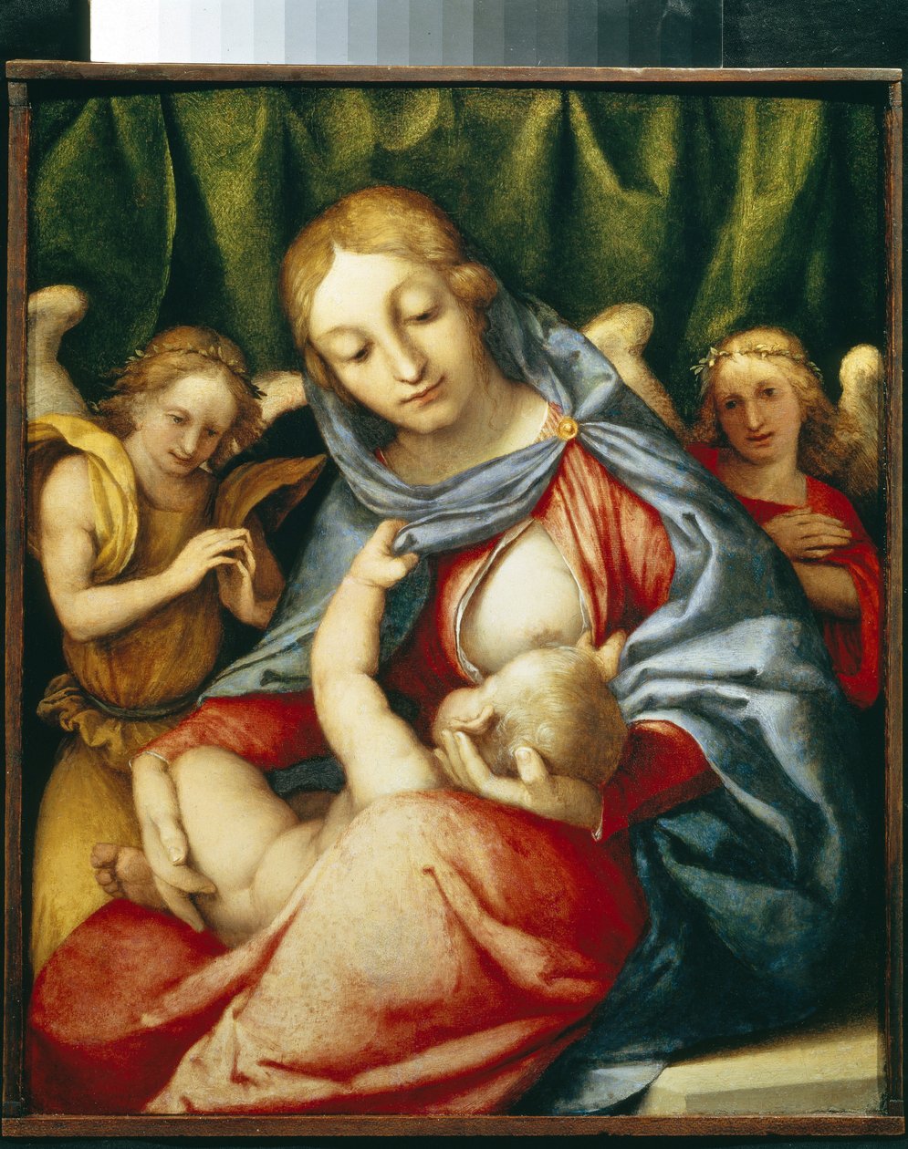 Kojící panna. (Madonna Del latte). Obraz Lorenza Lotta (1480-1556), olej na plátně, kolem roku 1520. Italské umění (Benátky) od Lorenzo Lotto