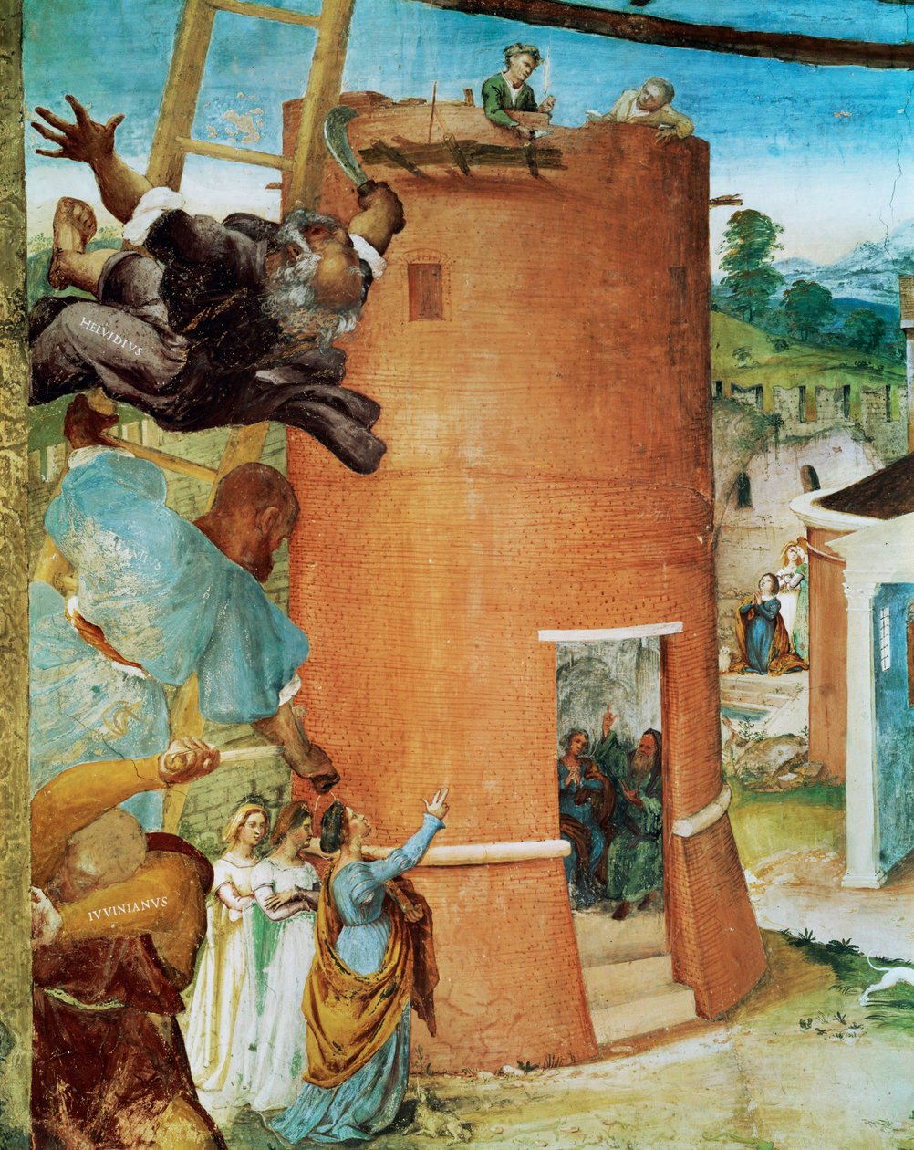 Levá strana Capella Suardi, kostel Santa Barbara v Bergamu ... (nástěnná malba) od Lorenzo Lotto