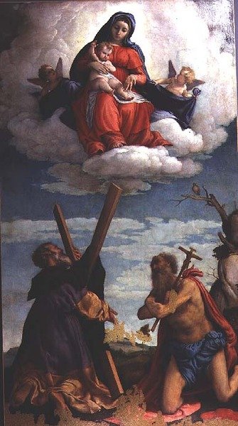 Madona a dítě ve slávě se svatým Ondřejem a svatým Jeronýmem od Lorenzo Lotto
