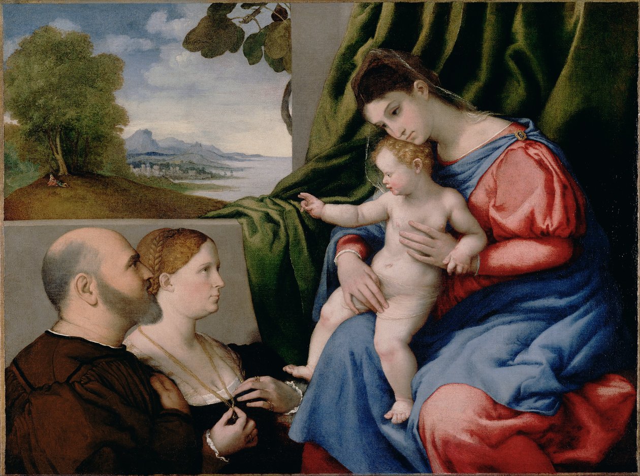 Madona s dítětem a dvěma dárci od Lorenzo Lotto