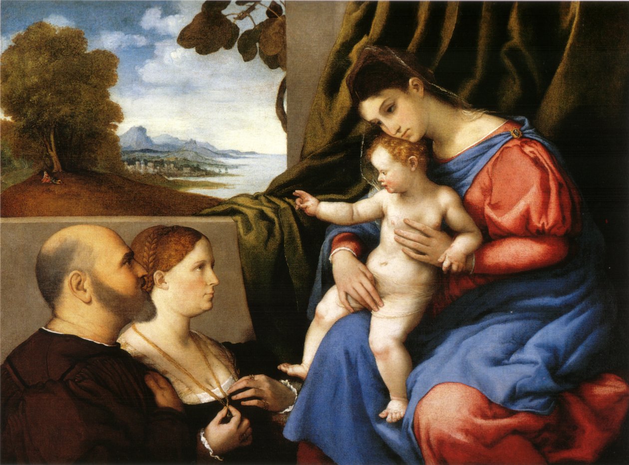 Madona s dítětem a dvěma dárci od Lorenzo Lotto