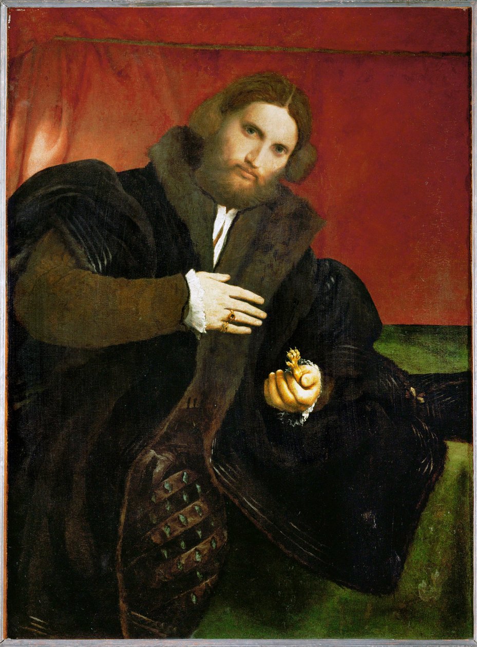 Muž se zlatým zvířecím drápem (olej na plátně) od Lorenzo Lotto