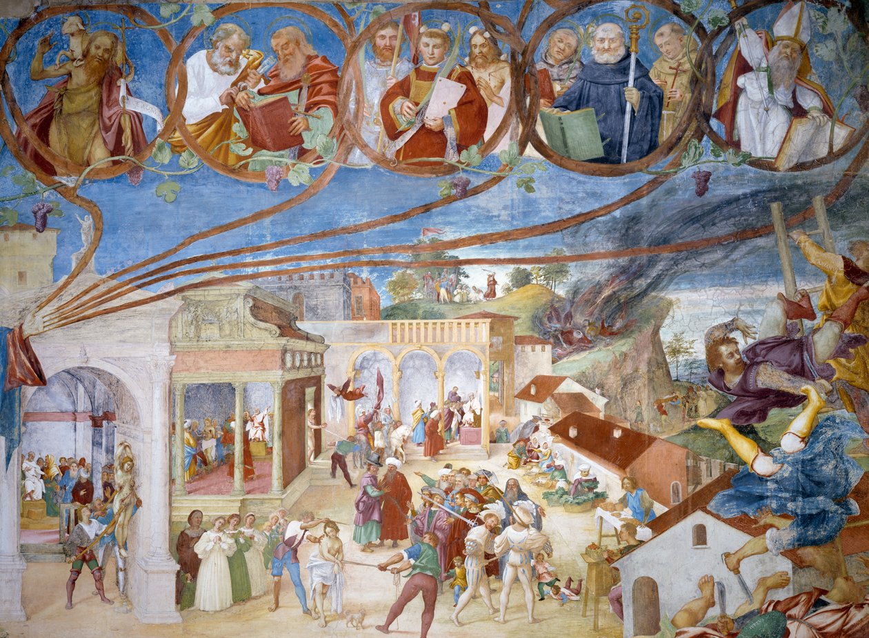 Umučení svaté Barbory, detail z Příběhů svaté Barbory od Lorenzo Lotto