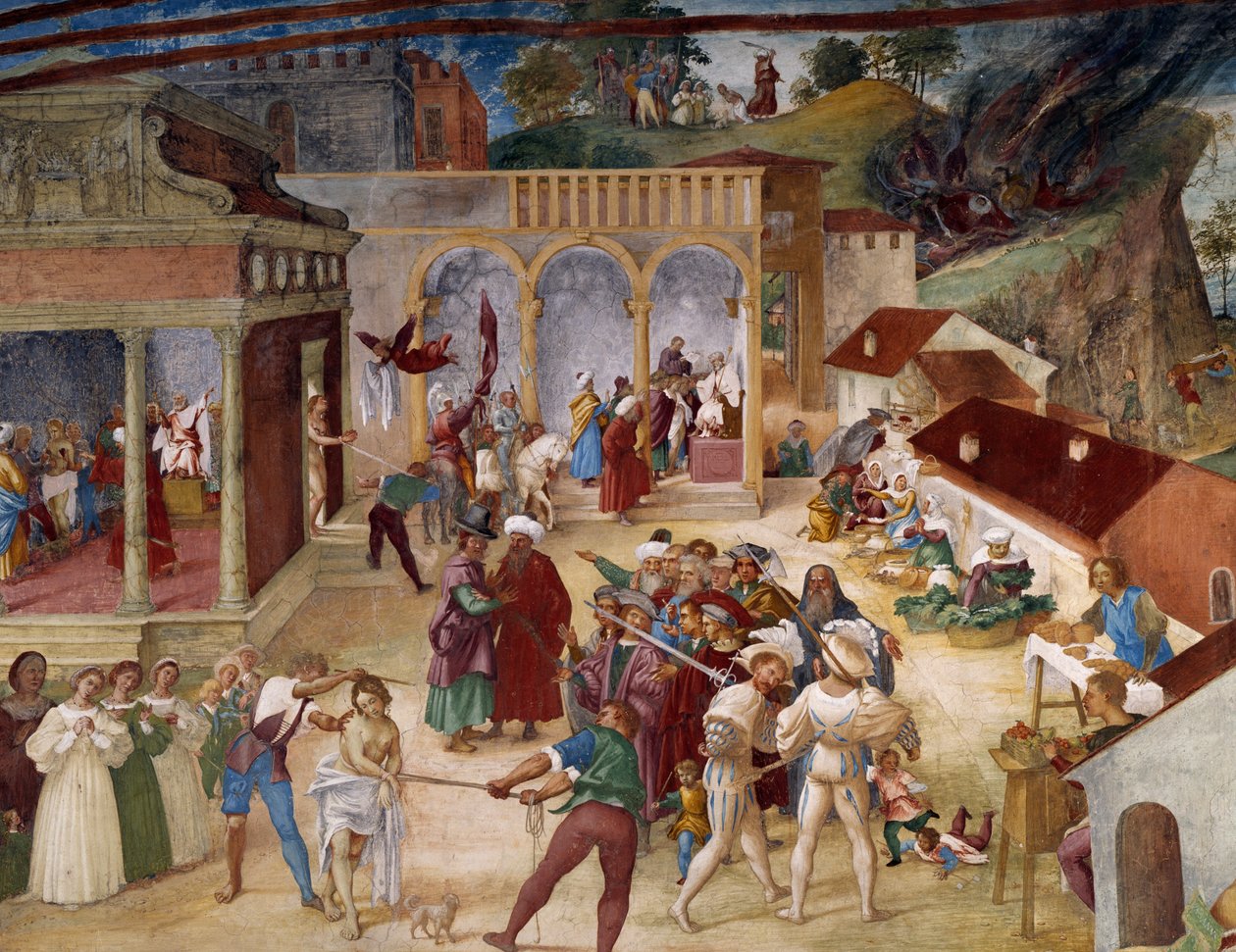 Umučení svaté Barbory, detail fresky z Příběhů svaté Barbory od Lorenzo Lotto