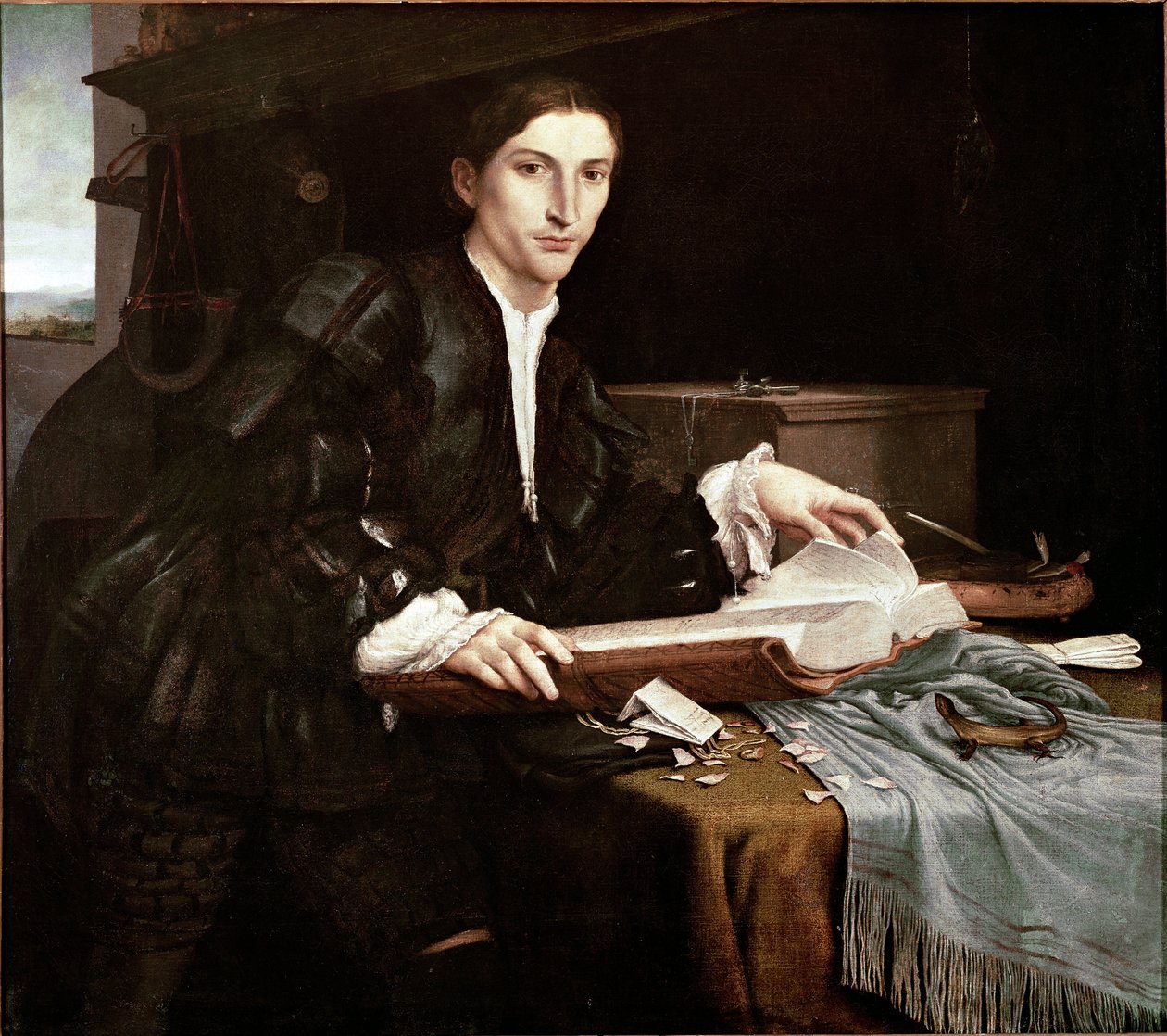 Portrét gentlemana v jeho kanceláři (olej na plátně od Lorenzo Lotto