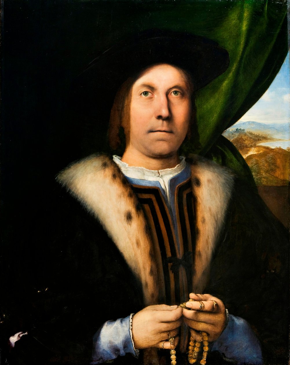 Portrét muže s růžencem, kolem roku 1520 (olej na desce) od Lorenzo Lotto