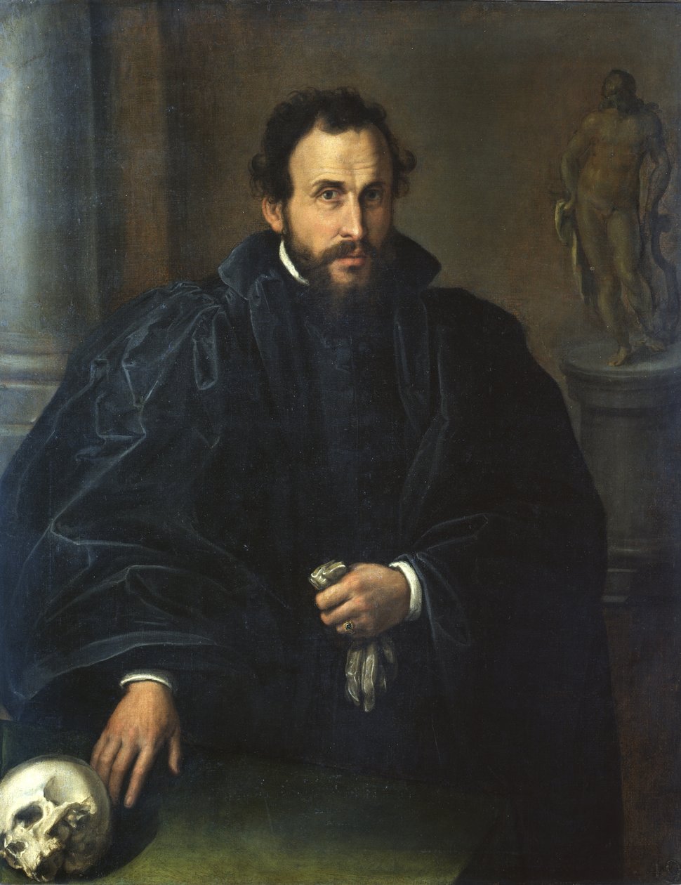 Portrét muže s lebkou, c.1545 od Lorenzo Lotto