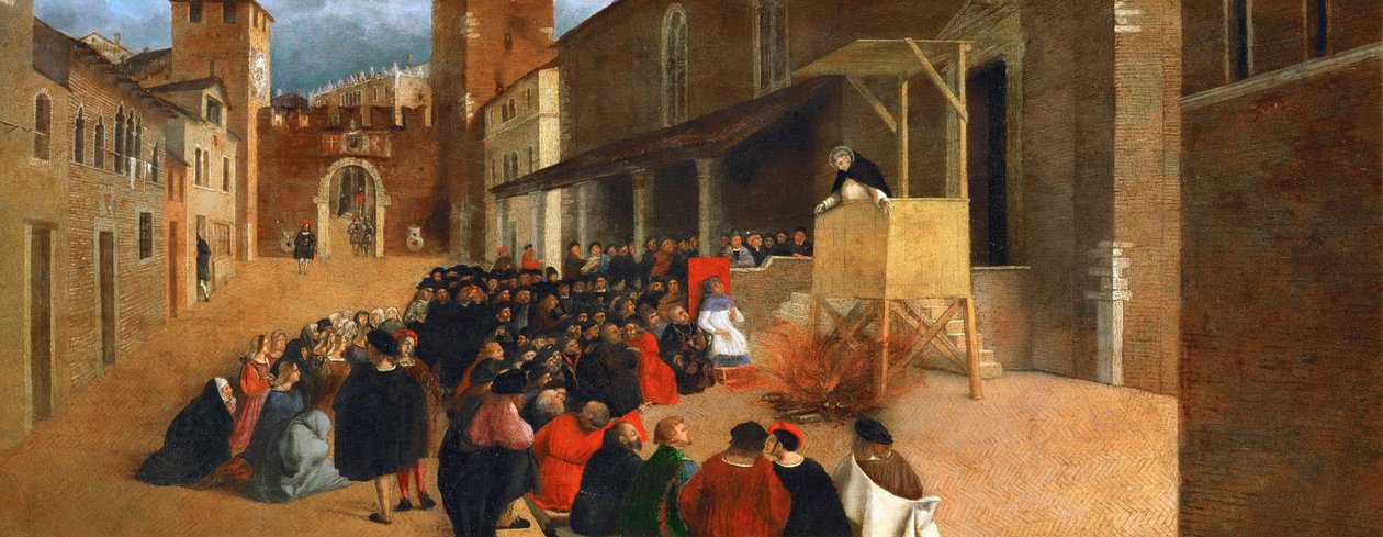 Renesance: Svatý Dominik (1170-1221) káže v Recanati par Lotto, Lorenzo (1480-1556) od Lorenzo Lotto