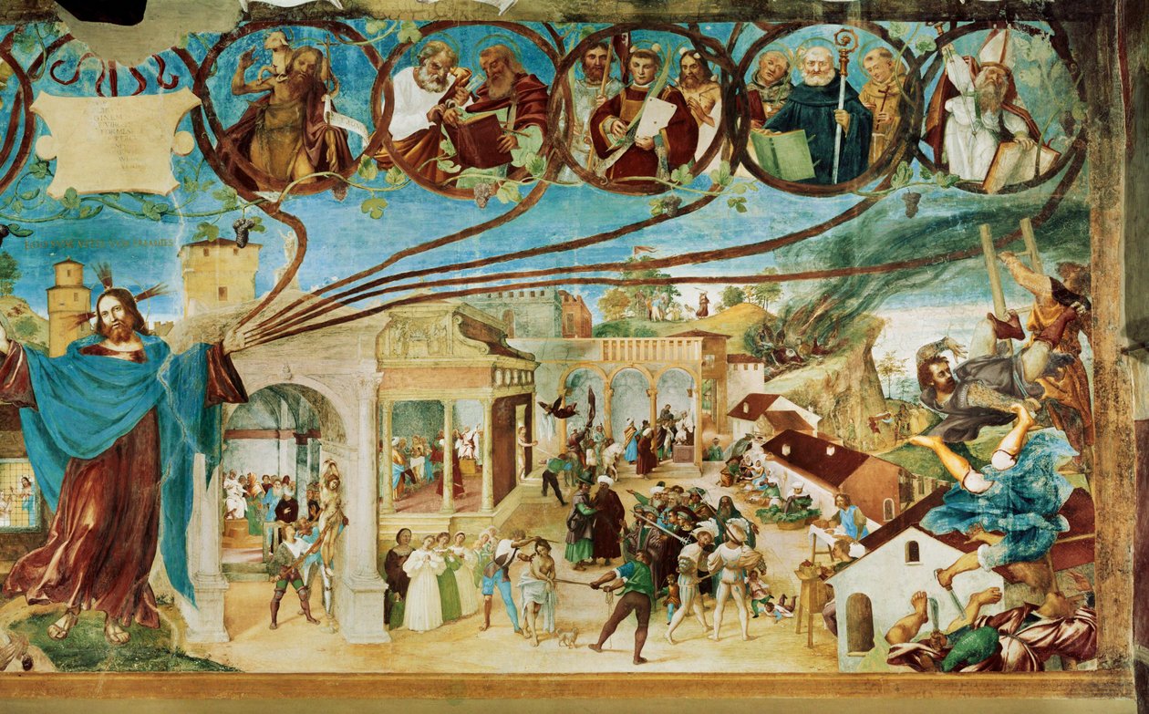 Pravá strana Capella Suardi, kostel Santa Barbara v ... (nástěnná malba) od Lorenzo Lotto