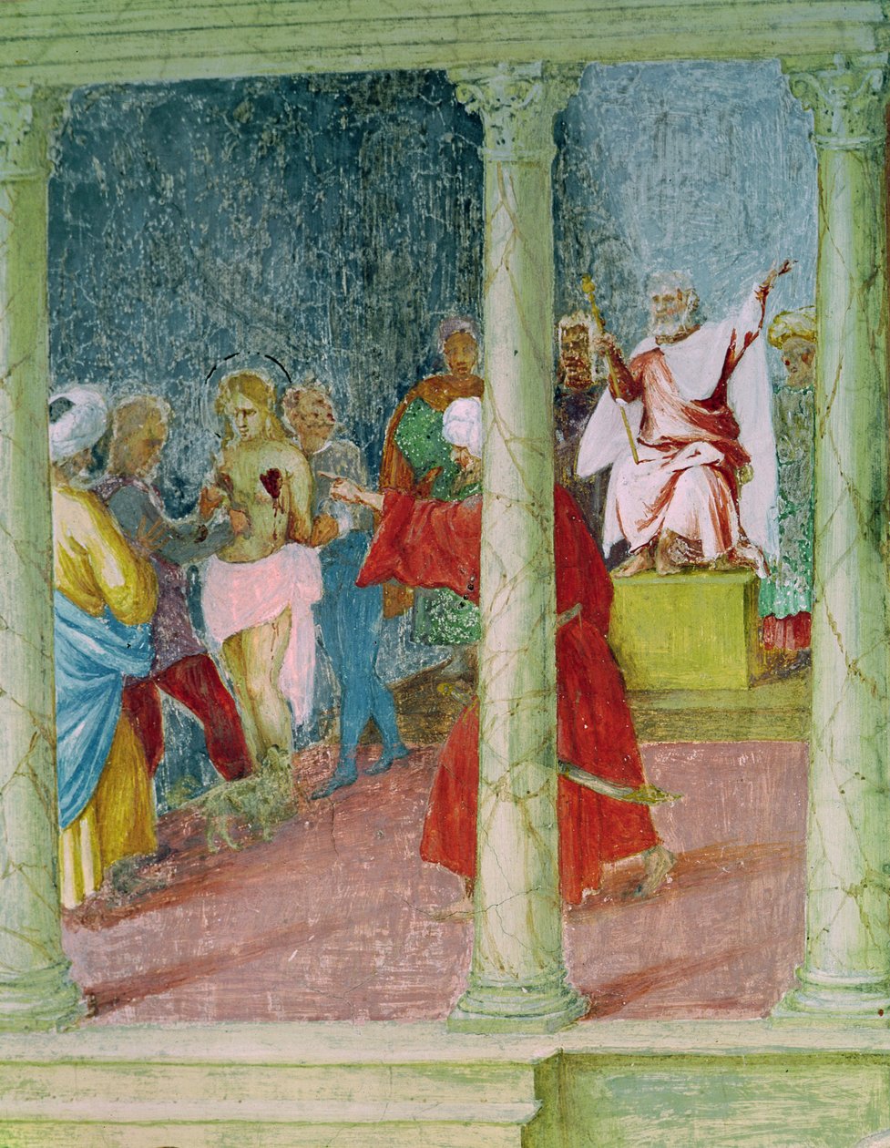 Scény ze života svaté Barbory, detail svaté Barbory před soudcem, 1523-24 od Lorenzo Lotto