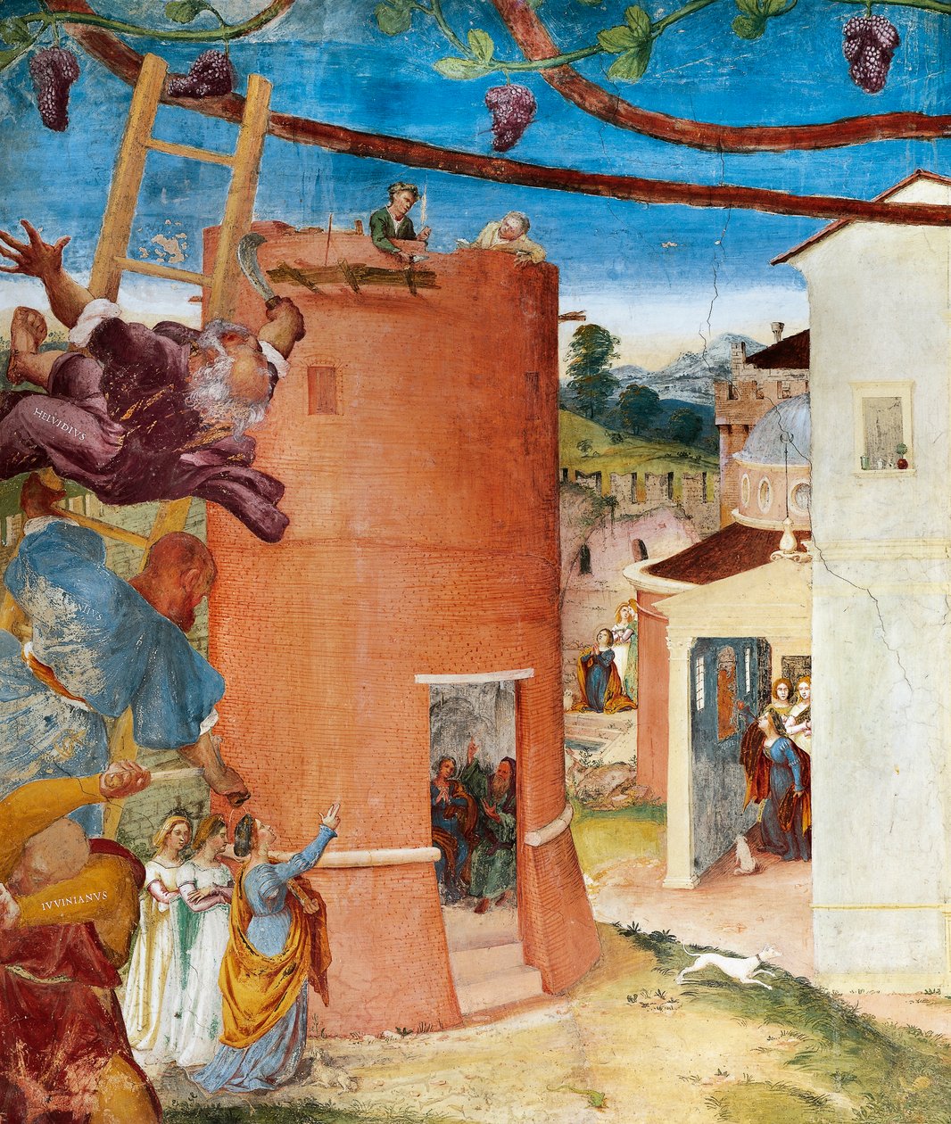 Svatá Barbora ve věži, detail z Christ-Vine a Legenda o svaté Barboře od Lorenza Lotta (kolem 1480 - 1556), freska, detail, Villa Suardi, Capella Suardi, Trescore Balneario od Lorenzo Lotto