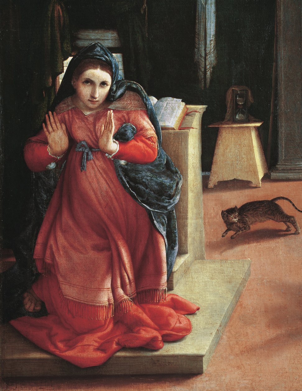 The Annunciation”” Detail of the Virgin (Zvěstování, detail panny) Malba od Lorenza Lotta (1480-1556) 1535 Pinacoteca Civica, Recanati, Itálie od Lorenzo Lotto