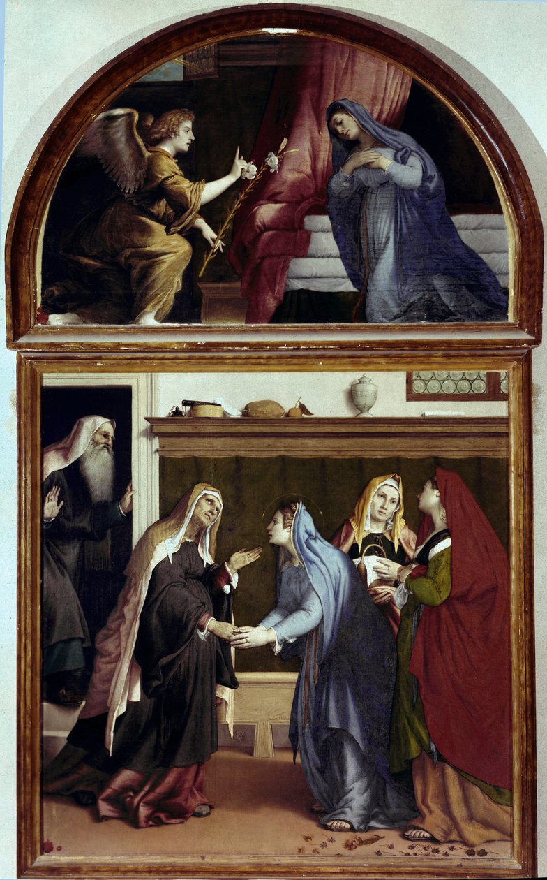 Zvěstování. Část oltářního obrazu Navštívení (olej na desce od Lorenzo Lotto