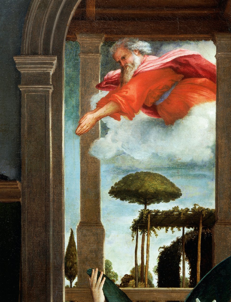 Věčný otec, detail ze Zvěstování, cca 1434, Lorenzo Lotto (1480-1556), olej na plátně od Lorenzo Lotto