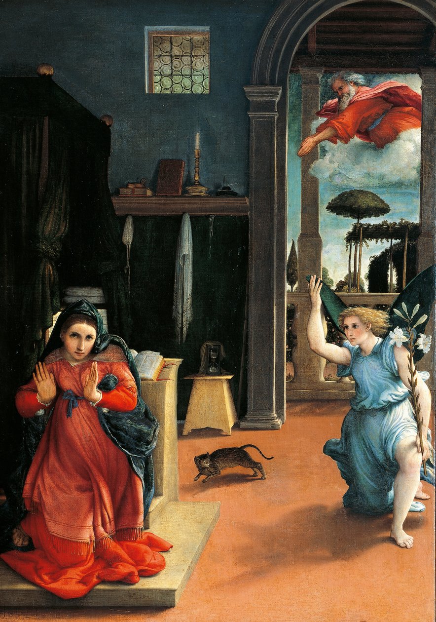 Zvěstování z Recanati, kolem roku 1532, Lorenzo Lotto (1480, kolem roku 1556), olej na plátně od Lorenzo Lotto
