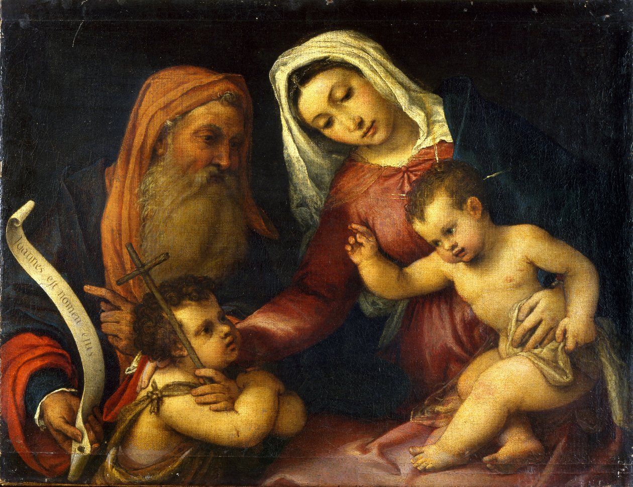 Panna s dítětem se svatým Zachariášem a Janem Křtitelem od Lorenzo Lotto
