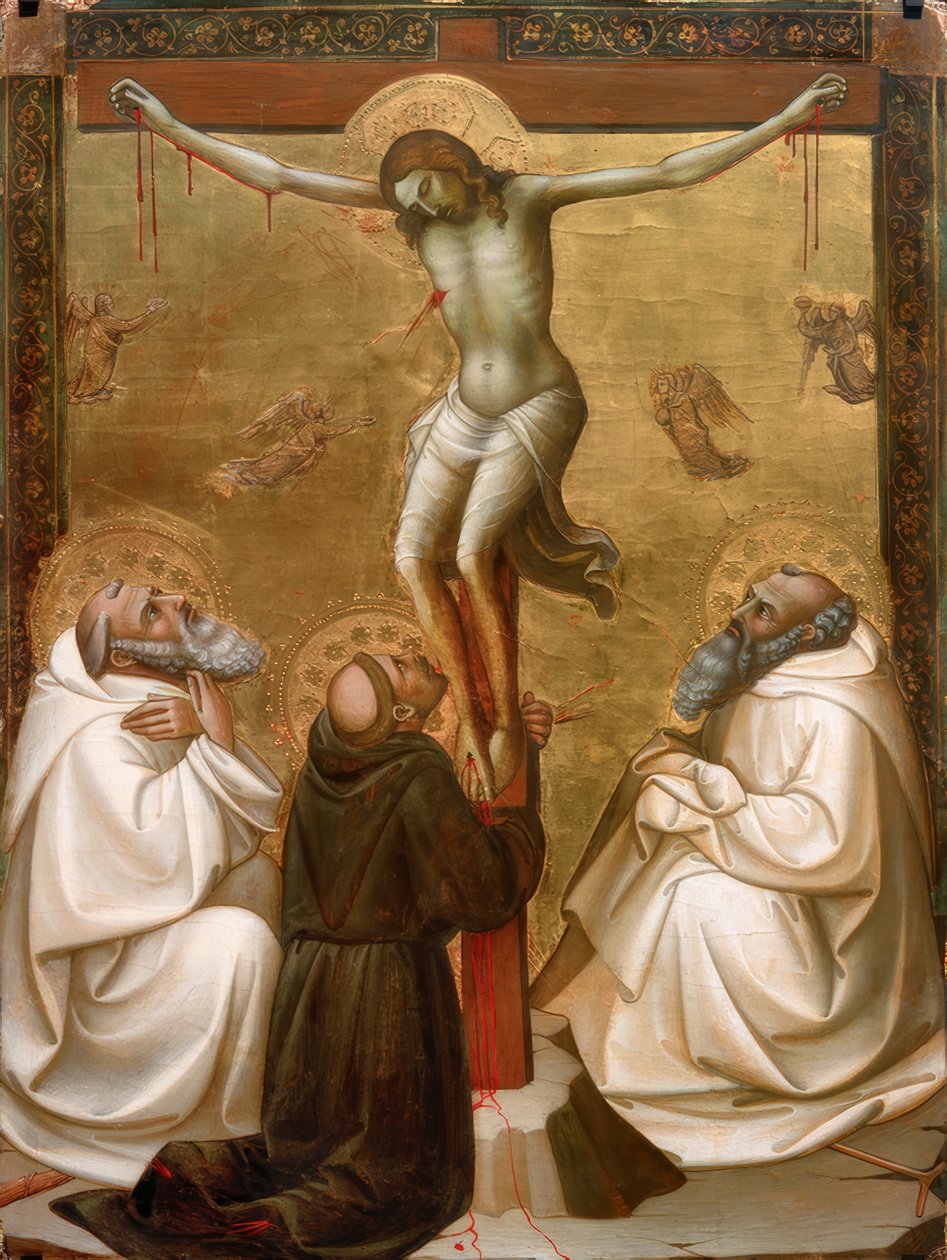 Kristus na kříži se svatým Benediktem, Františkem a Romualdem od Lorenzo Monaco