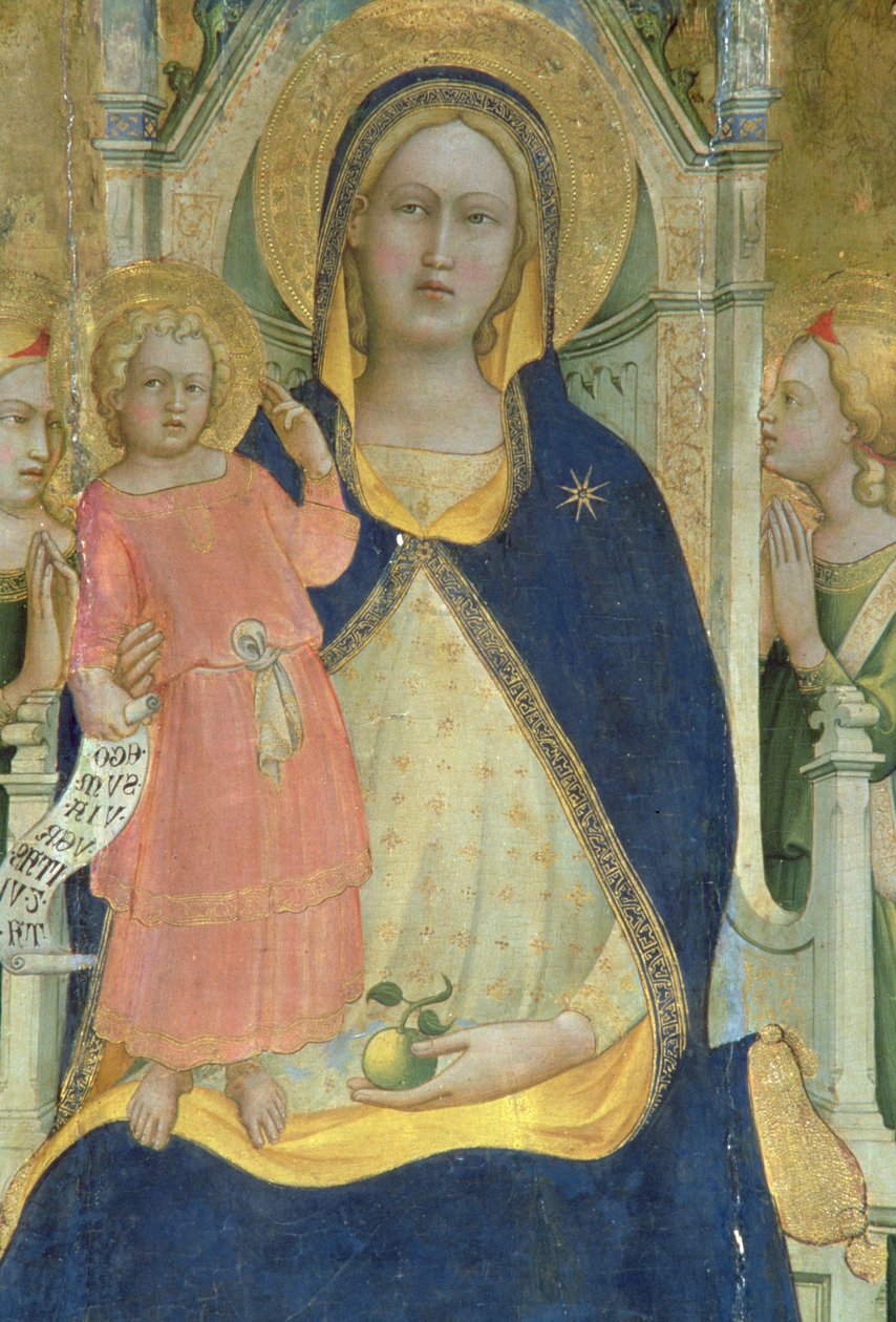 Madona s dítětem na trůnu se svatými, detail zobrazující Madonu s dítětem, polytych, 1413 od Lorenzo Monaco