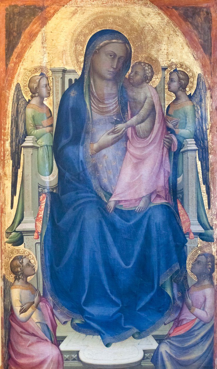 Panna s dítětem na trůnu se čtyřmi anděly od Lorenzo Monaco