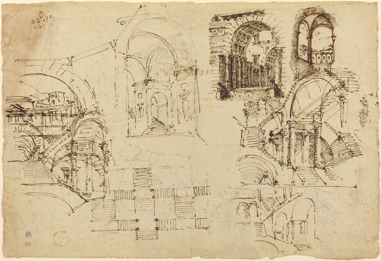 Návrhy palácových schodišť [recto] od Lorenzo Sacchetti