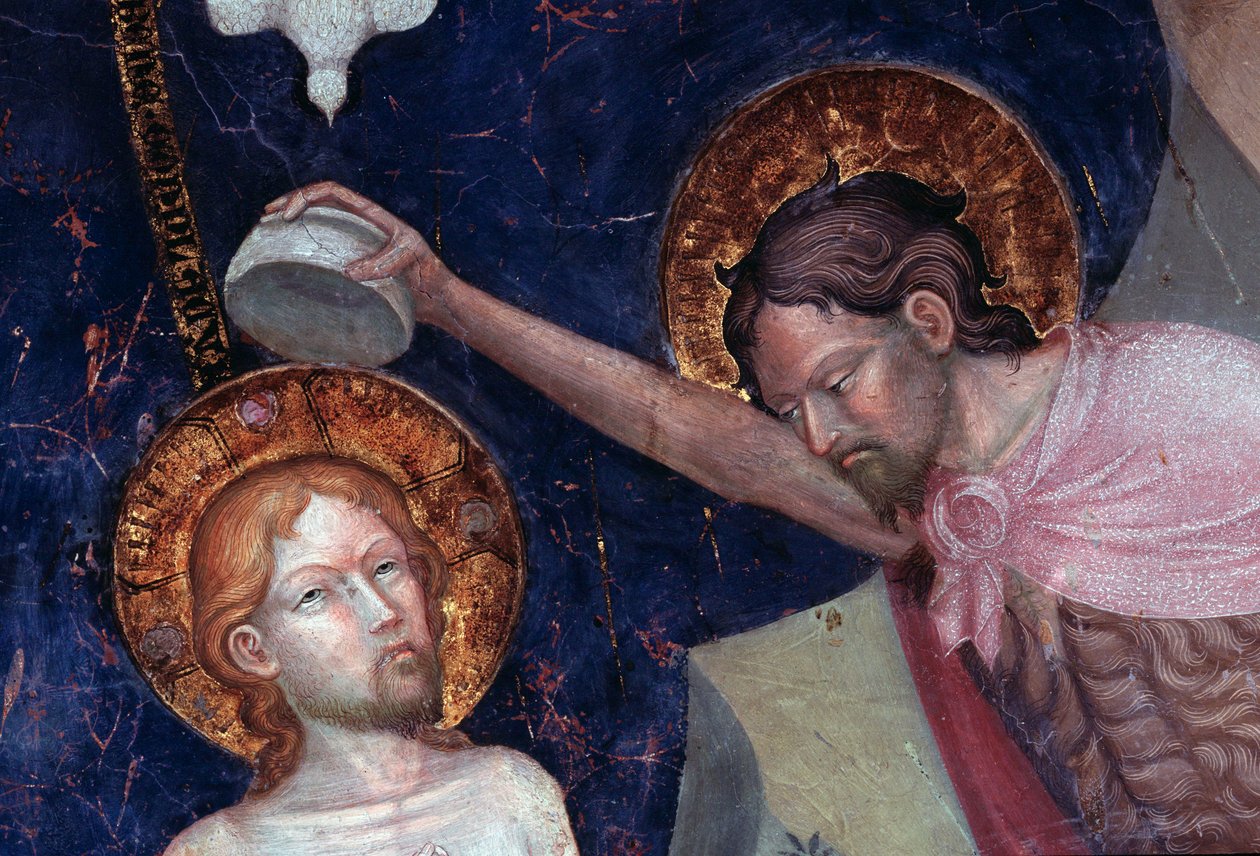 Svatý Jan Křtitel křtící Ježíše, detail (Freska od Lorenzo Salimbeni
