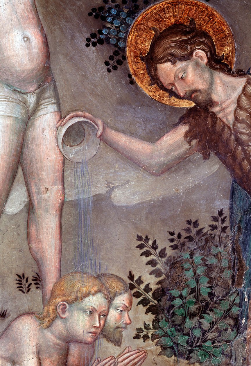Svatý Jan Křtitel křtící davy v řece Jordán, detail (Freska od Lorenzo Salimbeni