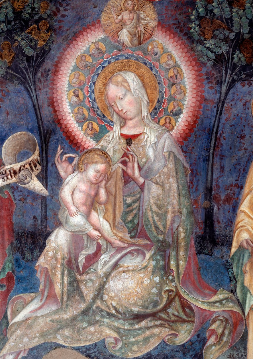 Panna s dítětem se svatým Janem Křtitelem a svatým Jakubem apoštolem, detail (Freska od Lorenzo Salimbeni