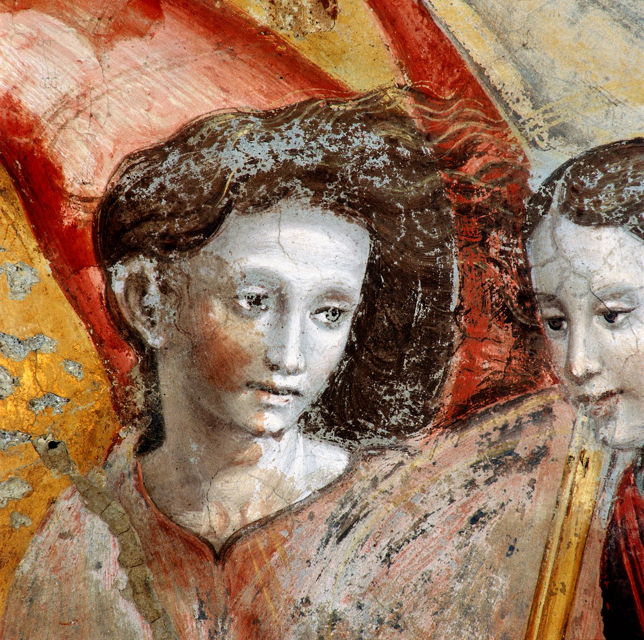 Anděl, detail obrazu znázorňující Korunovaci Panny Marie od Lorenzo Torresani