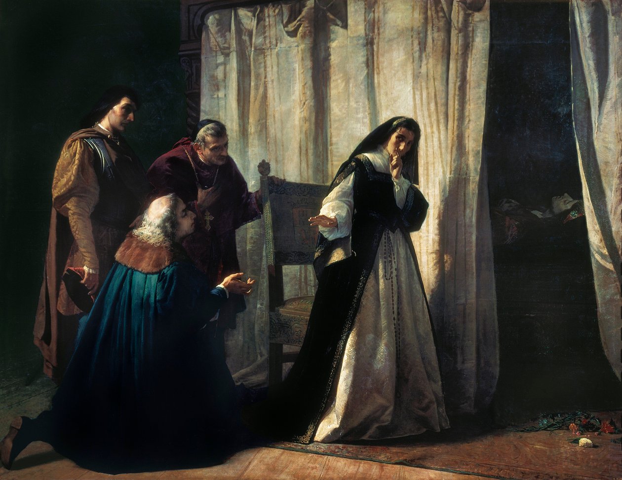 La queen Jeanne Iere dite Jeanne la Folle (Juana la Loca) (1479-1555) Obraz Lorenza VALLESA (1830-1910). Madrid. Muzeum Prado. od Lorenzo Valles