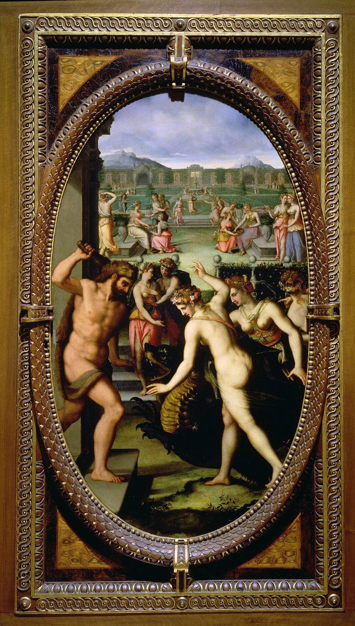 Herkules zabíjí draka Hesperidek, 1572 (olej na břidlici) od Lorenzo dello Sciorina