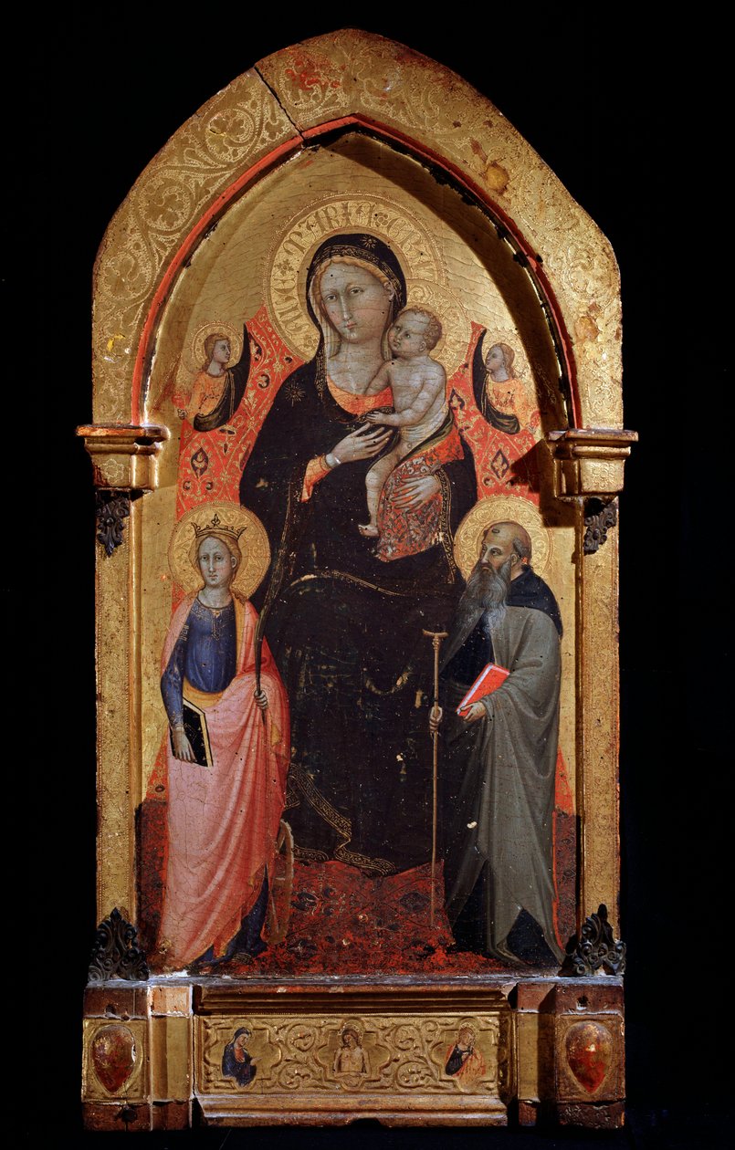 Panna s dítětem se svatou Kateřinou Alexandrijskou, svatým Antonínem Velikým a anděly Obraz od Bicci di Lorenza (1373-1452) 1415 cca. Rozměr 90,4 x 43,5 cm Assisi, Muzeum pokladu baziliky San Francesco od Lorenzo di Bicci