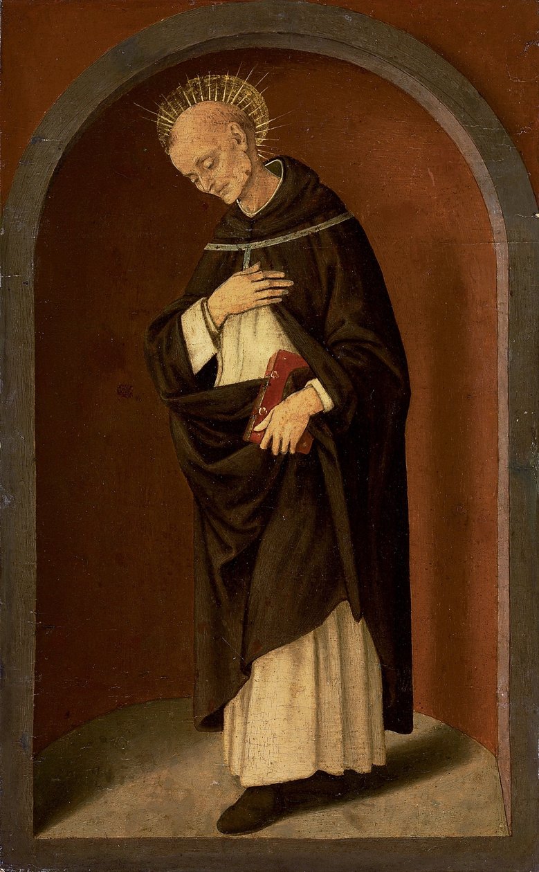 Svatý Bernardino ze Sieny, v sochařském výklenku od Lorenzo di Credi