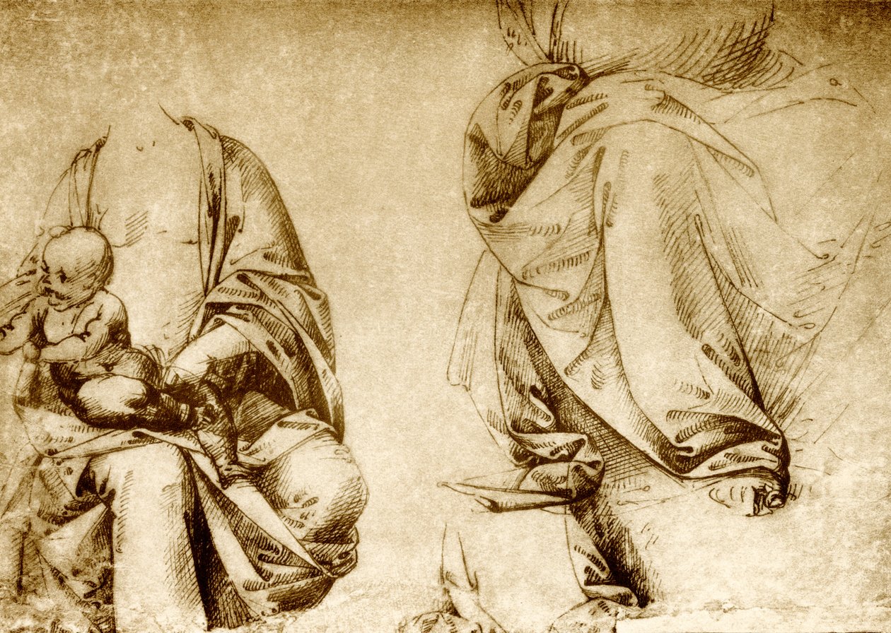 Dvě studie oděvů pro Madonnu od Lorenzo di Credi