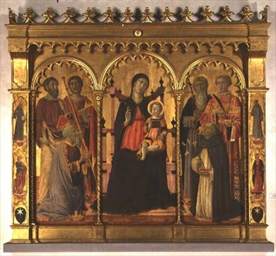 Madonna a dítě na trůnu se svatými (triptych) od Lorenzo di Pietro Vecchietta
