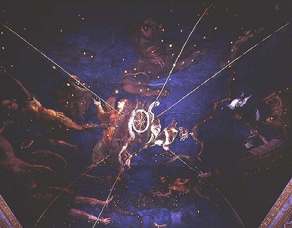Bohyně Diana na voze obklopená vyobrazeními znamení zvěrokruhu ze Sala dello Zodiaco. od Lorenzo the Younger Costa