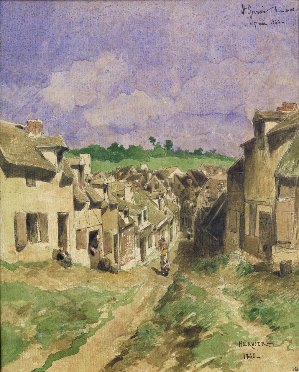 Ulice v Saint-Germain, Seine-et-Oise, 1866 (pero, inkoust a wc na papíře) od Louis Adolphe Hervier