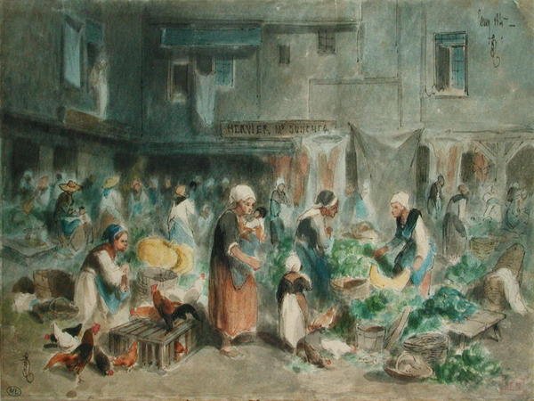 Trh na náměstí, 1847 (pero, inkoust a wc na papíře) od Louis Adolphe Hervier