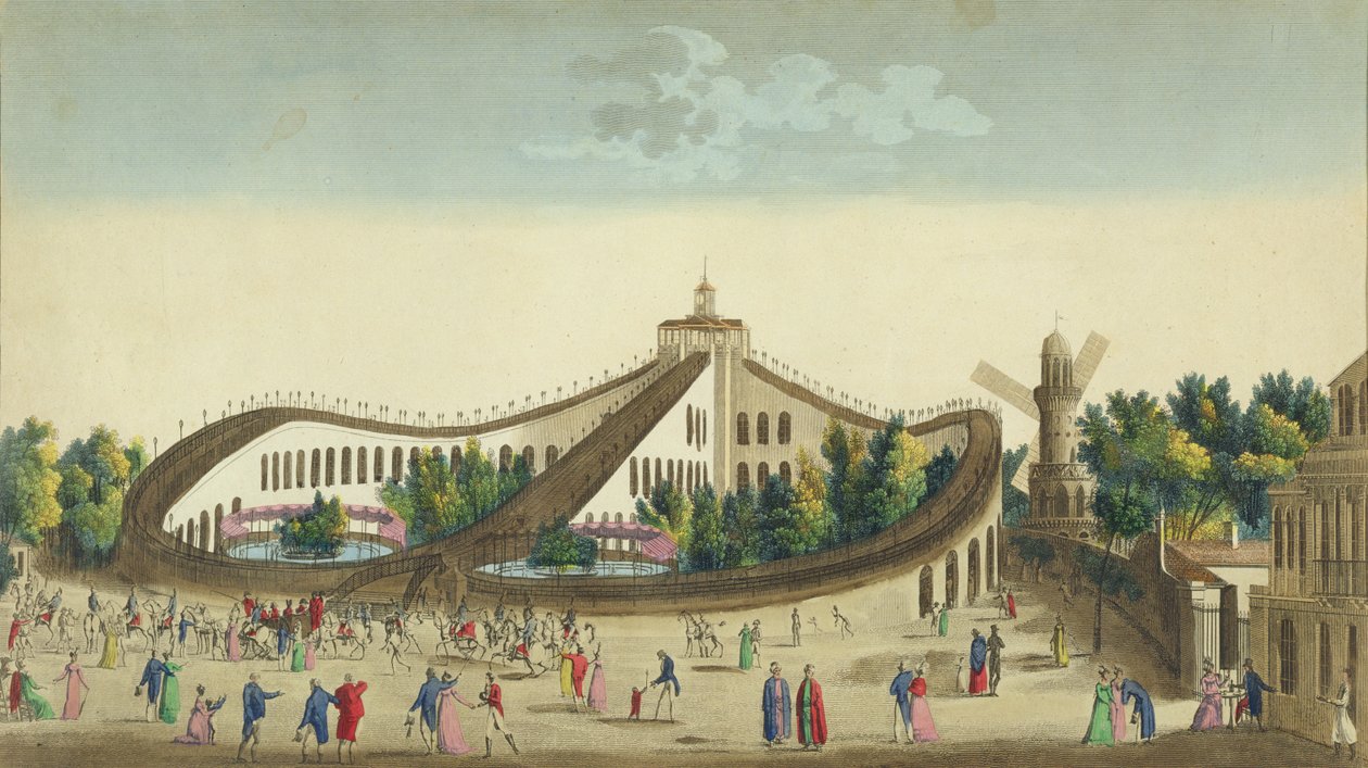 Promenades Aeriennes, Jardin Baujon, kolem roku 1817 od Ambroise Louis Garneray