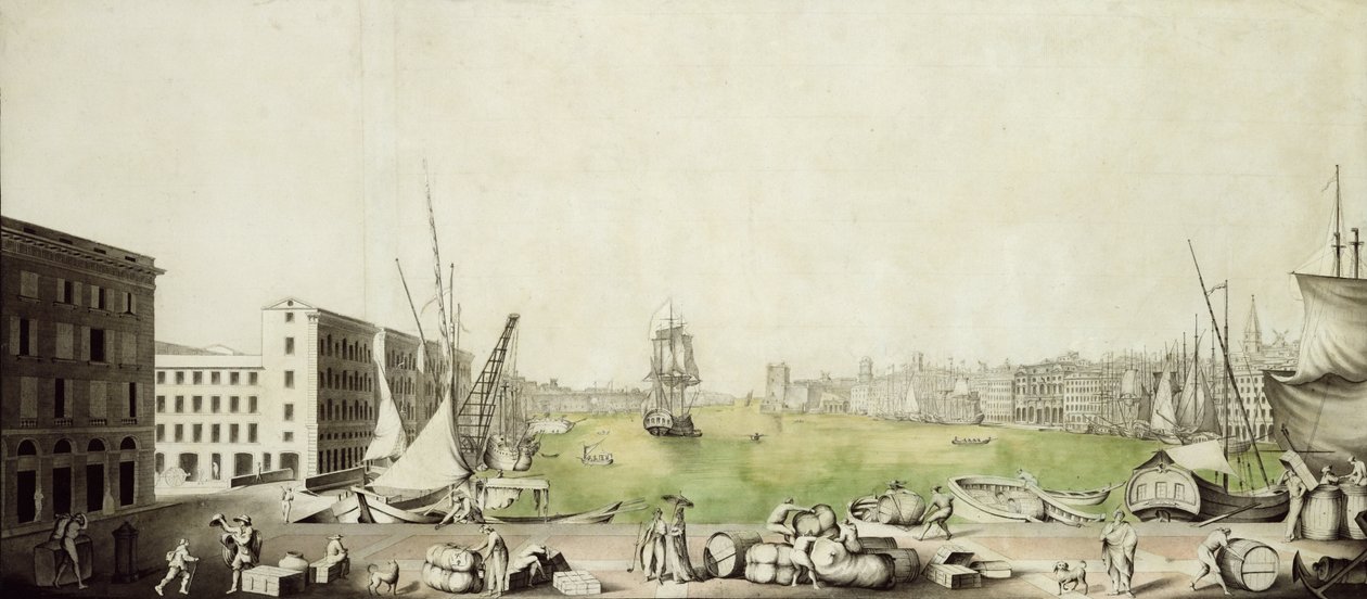 Přístav Marseille, 1811 (pero, inkoust a wc na papíře) od Louis Amphoux