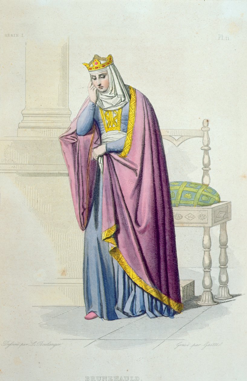 Portrét královny Brunhildy († 613) ilustrace z „Le Plutarque Francais“ od E. Mennecheta, rytina Gaitte, 1841 od Louis Boulanger